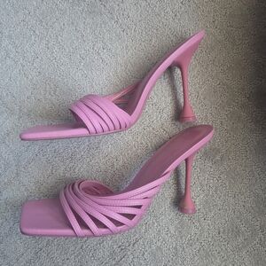 Pink Strappy High Heel Mules - Women's Heels